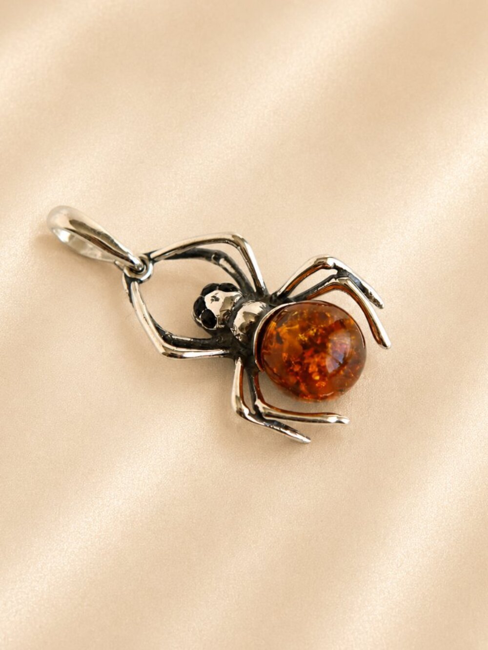 Baltic Amber Spider Pendant in Sterling Silver